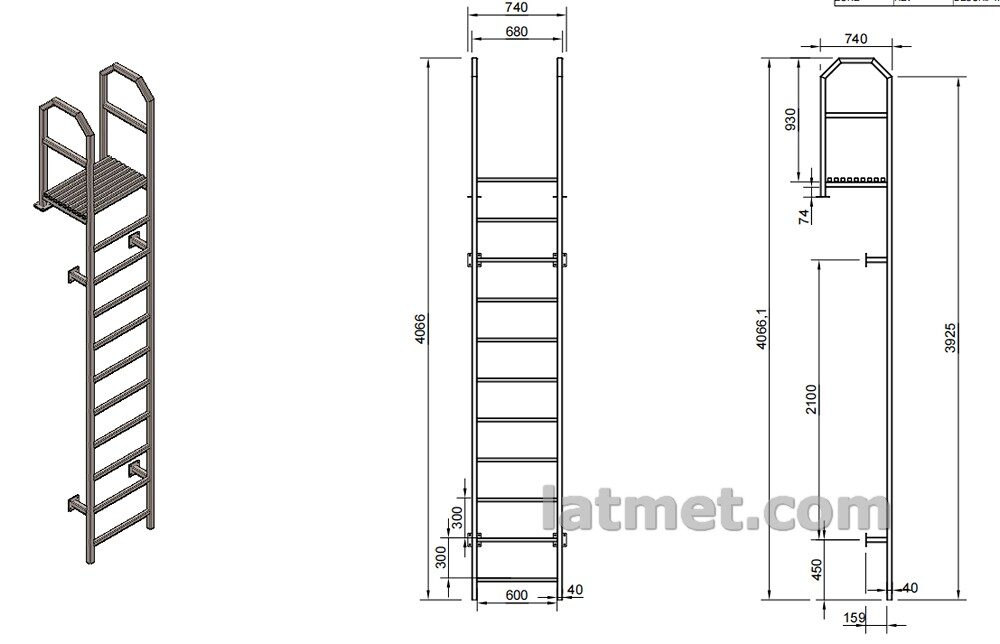 KE001; Evakuācijas kāpnes uzkāpšanai uz jumt (bez aizsarga 3m)