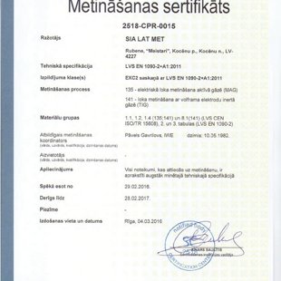 Lat Met ir sertificējis MAG un TIG metināšnas procesus